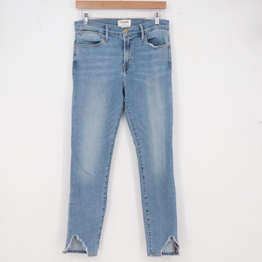 Frame Jeans Womens 28 Le High Skinny Prizzi Light Blue Split Hem Excellent